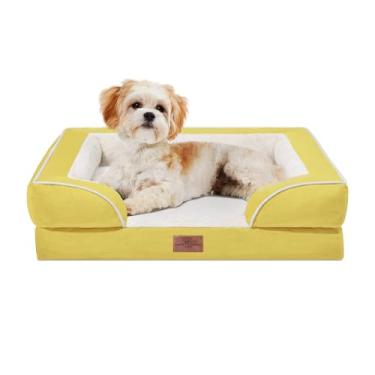 Imagem de Comfort Expression Cama para cães pequenos, impermeável, com espuma ortopédica, sofá-cama confortável para animais de estimação com capa removível lavável e fundo antiderrapante (P, mostarda picante)