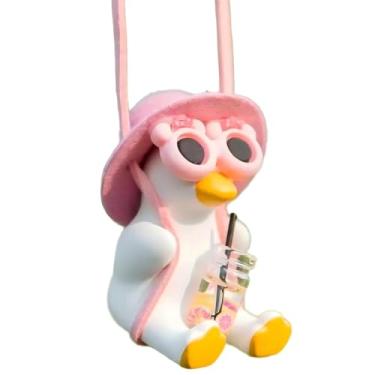 Imagem de MOYEE Enfeite para pendurar no espelho retrovisor de carro de pato balançando, interior engraçado com pingente de carro adequado para homens e mulheres (Pato rosa)