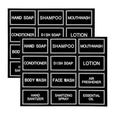 Imagem de 24 etiquetas de banheiro para viagem à prova d'água para sabonete de mão, etiqueta de sabonete, xampu, rótulos de higiene pessoal para garrafas, banheiro, sabonetes, loção, xampu (preto)