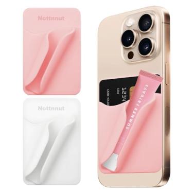 Imagem de Nottnnut 2 peças com suporte para cartão de brilho labial, capa para celular, batom, esmalte, carteira para celular, suporte de cartão de silicone e protetor labial para telefones iPhone e Android