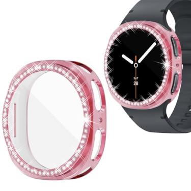 Imagem de Wugongyan Capa projetada para Samsung Galaxy Watch 8 44 mm capa protetora de tela brilhante diamante de cristal de linha única TPU macio capa protetora para Galaxy Watch 8 acessórios (rosa, 44 mm)