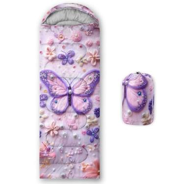 Imagem de QOOMO Sacos de dormir bonitos borboletas impermeáveis para adultos e crianças, sacos de dormir impressos para acampamento, viagens e ao ar livre, equipamentos de acampamento, 78,7 x 228,6 cm, 3