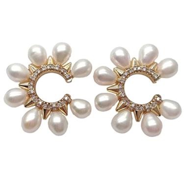 Imagem de Brincos de orelha punk punk de água doce de arroz branco sem orelha estilo hiphop para mulheres