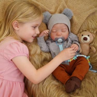 Imagem de Bebê Reborn Menino Boneco de Silicone Realista 48cm Pode Tomar Banho