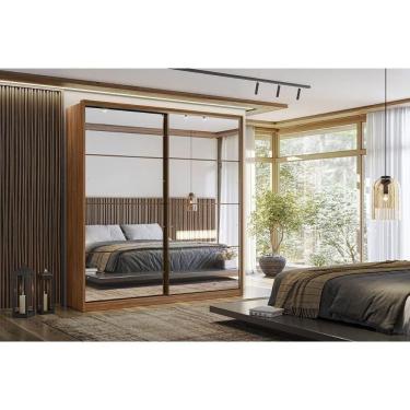 Imagem de Guarda Roupa Casal 2 Portas De Correr C/ Espelho E 3 Gavetas Belga Nogueira Touch - Demóbile