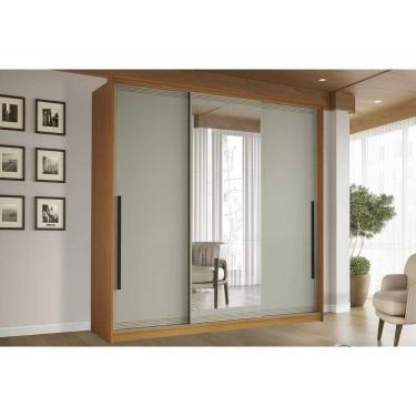 Imagem de Guarda Roupa Casal 3 Portas De Correr (1 C/ Espelho) E 4 Gavetas Valência Freijo/verde - Politorno