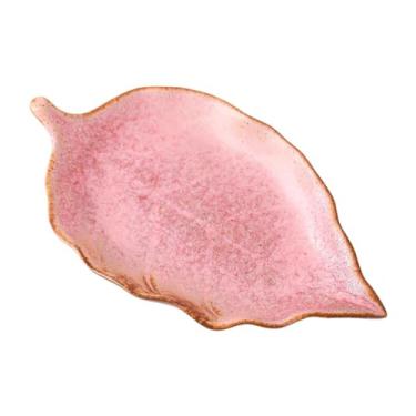 Imagem de Baoblaze Porta-anéis decorativo elegante com superfície lisa, bandeja para joias em formato de folha, ideal para exibir anéis em qualquer ambiente, Rosa