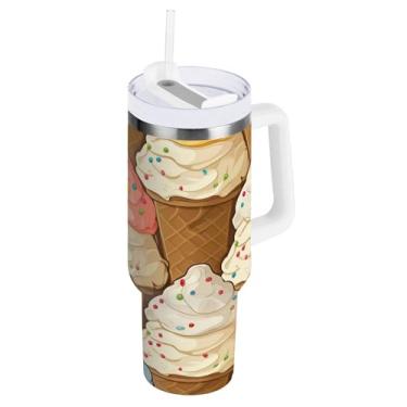Imagem de SEHANY Copo de sorvete de verão de 1,134 g com alça, copos isolados de aço inoxidável a vácuo de parede dupla, caneca de café à prova de vazamento, copo isolado para viagem, cabe no suporte de copo de