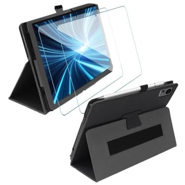 Imagem de Capa para TECLAST T60 Tab 12 polegadas Folio Stand Auto Wake/Sleep capa protetora de couro PU inteligente vem com protetor de tela de vidro temperado com alça de mão para Android 14 TECLAST T60 (preto