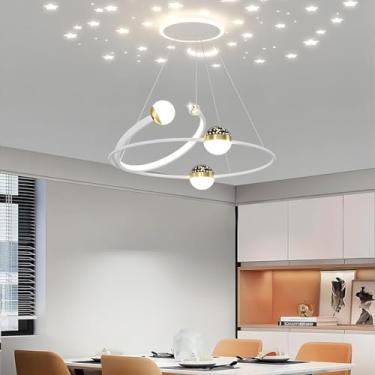 Imagem de Luminária de mesa criativa LED dourada 48W, lustre com controle remoto e dimerização, design moderno e clássico, luminária pendente com altura ajustável para bar, restaurante, sala de estar,