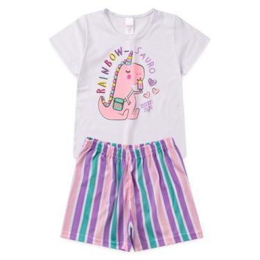 Imagem de Pijama Infantil Feminino Verão Rainbow-Sauro - Hey Kids - Branco - Hey