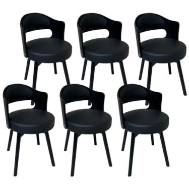 Imagem de SPXMQSS Cadeiras para sala de jantar, cadeiras de jantar giratórias de 360° com encosto, cadeira de jantar estofada de couro, cadeira ergonômica para lounge, escritório, penteadeira, cadeira preta 6