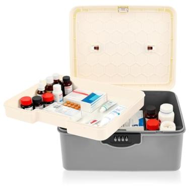 Imagem de UKQRRTC Caixa de armazenamento com trava, caixa com tampa, bandeja interna removível, 25 x 19 x 13 cm, senha simples, material ABS para geladeira pessoal, casa, escritório, organização, presente de