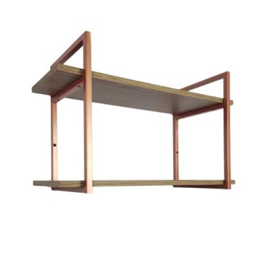 Imagem de Prateleira Industrial Suspensa Organizador 2 Níveis MDF 90cm(Amadeirado Noce)