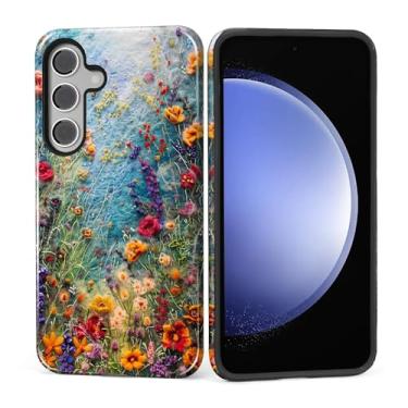 Imagem de ZHEGAILIAN Capa para Samsung Galaxy S24 FE, capa rígida à prova de choque + silicone macio 2 em 1, híbrido, à prova de choque, proteção contra quedas, flores silvestres bordadas