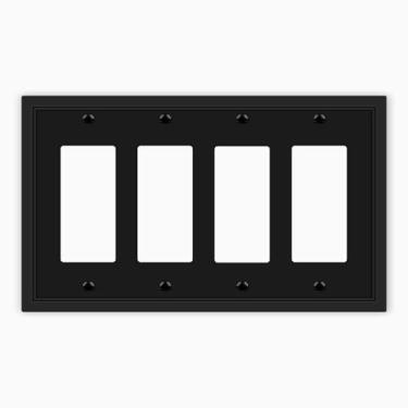 Imagem de Placa de proteção para interruptor de luz, preto fosco, clássico, decorativo, placa de parede de fibra de bambu, capa para decorador, duplex, interruptor (decorador quádruplo de 4 faixas, 1 pacote)