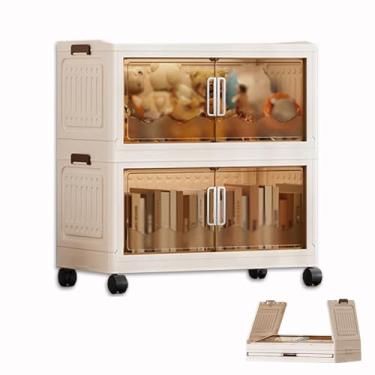 Imagem de SPXMQSS Caixa de plástico de armazenamento, caixas de plástico com tampa e rodas, caixa organizadora dobrável transparente, caixas de armazenamento empilháveis, para roupa brinquedos campismo