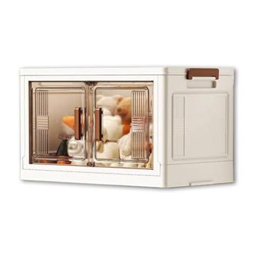 Imagem de SPXMQSS Caixas com armazenamento de tampas, caixas de plástico com tampa grandes com rolos, caixa de armazenamento dobrável empilhável com porta magnética caixas organizadoras transparentes para