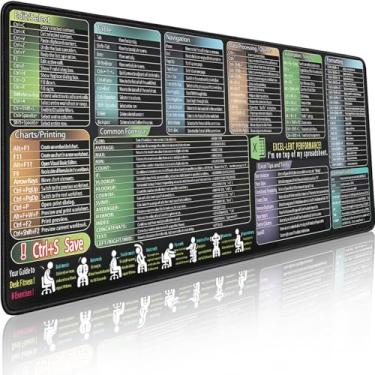 Imagem de Tapete de teclado de planilha grande estendida Excel, teclas de atalho, mouse pad com borda costurada antiderrapante