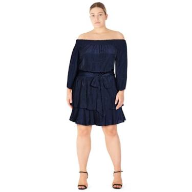 Imagem de City Chic Vestido feminino plus size - Maya Frills, Azul marino, 48