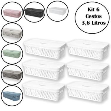 Imagem de Kit 6 Cestos Organizador Multiuso 3,6 Litros Com Tampa - Usual Utilida