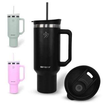 Imagem de Sipraw Copo com alça, copo isolado à prova de vazamento com tampa e canudo, caneca de café de viagem de aço inoxidável, compatível com porta-copos, perfeito para acampamento, viagem e presente, 1,134
