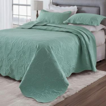 Imagem de Kit Cobre Leito Colcha Basic Queen 3 Peças Dupla Face Liso Classic - Verde Malva - 100% Poliéster