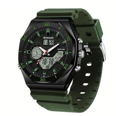 Imagem de Relógio Esportivo Com Dupla Exibição, Cronômetro & Alarme, à Prova D'água 5atm Exército Verde