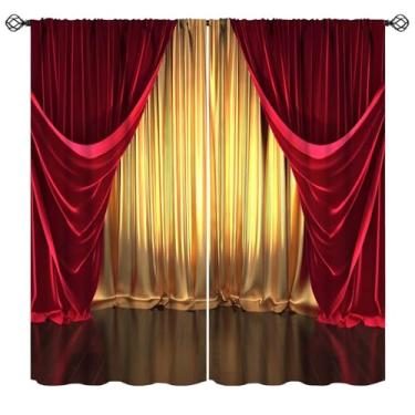 Imagem de Cortinas vermelhas douradas, cinema de teatro, espetáculo de magia, retro, cinema, janela, cortinas para quarto, sala de estar, 107 x 114 cm (sem apagão)