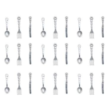 Imagem de Ruwado 60 pingentes de garfo de colher, faca, vintage, 2 x 0,4 cm, pingentes para fazer joias faça você mesmo à mão, colar, pulseira, brinco, chaveiro, lembrancinhas de festa, suprimentos (prata