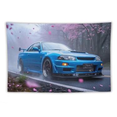 Imagem de HouLaiZhe JDM Tapeçaria de carro Jdm R32 Flores de cerejeira neblina grossa para pendurar na parede quarto decoração de casa tapeçarias estética piquenique decoração de parede arte de parede para
