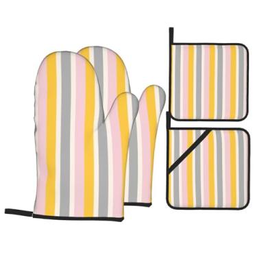 Imagem de Conjunto de luvas de cozinha com franja geométrica reduzida com suportes de tampa, luvas de forno resistentes ao calor para lidar com panelas quentes, grelhar, churrascos, kit de 4 peças.