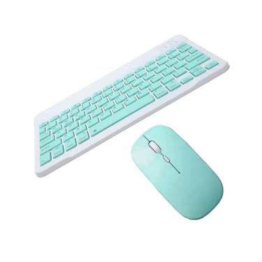 Imagem de Teclado e Mouse Sem Fio Bluetooth Ultra Fino Portátil, 78 Teclas, 10 Metros de Alcance (Verde)