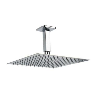 Imagem de Ducha Chuveiro Inox 25 cm 304 Slim Quadrado C/ Braço De Teto 10 Cm - A