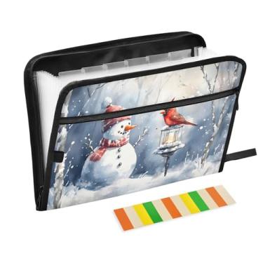 Imagem de CEBUGI Pasta expansível de 13 bolsos, impermeável, sanfonada, organizador de arquivos com etiquetas tamanho A4, organizador de documentos de papel para escola, material de escritório, boneco de neve