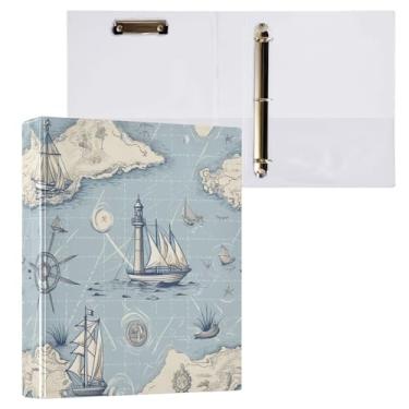Imagem de Wassud Pasta de anel de mapa náutico com clipe organizador de 3 anéis com fichário decorativo de bolso transparente A4 suporte de documentos para escritório, casa, 1 pacote