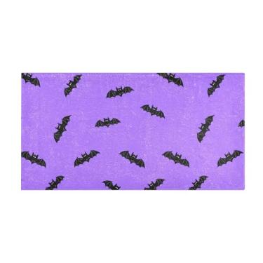 Imagem de Burbuja Tapete de corredor, morcegos em roxo, de pelúcia, antiderrapante, tapete de cozinha para corredor, quarto, sala de estar, decoração de entrada, lavável na máquina, 51 x 99 cm