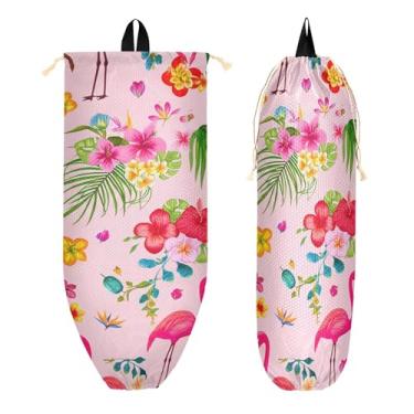 Imagem de xigua Suporte de parede para saco de plástico flamingos com cordão 1 pacote, organizador de sacolas de supermercado reutilizável para bolsas, meias, roupas íntimas e gravatas