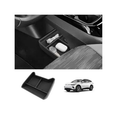 Imagem de LUWU Caixa de armazenamento para console central inferior VW ID4 2025 para 2021 2022 2023 2024 2025 VW ID.4 Acessórios 2025 ID 4 Organizador de console de apoio de braço Material ABS acabamento preto