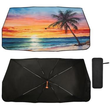 Imagem de Kigai Belo pôr do sol praia carro para-brisa guarda-sol, para-sol dobrável para carro, para-brisa, ajuste sedã, SUV, caminhonete para a maioria dos veículos, persianas de janela de carro, pára-brisa