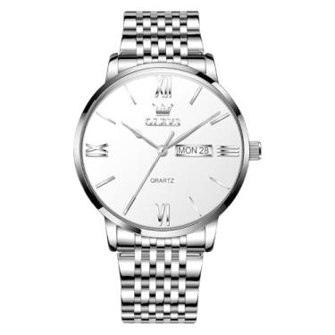Imagem de OLEVS Relógio masculino à prova d'água, minimalista, analógico, quartzo, aço inoxidável, casual, com data, clássico, luxuoso, elegante, numerais romanos, mostrador grande, Relógio prata - G5010, round