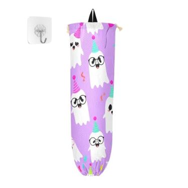 Imagem de xigua Suporte de parede para saco de plástico Halloween Ghosts com cordão, pacote com 2, organizador de sacolas de supermercado reutilizável para bolsas, meias, roupas íntimas e gravatas
