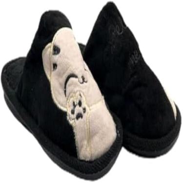 Imagem de Pantufa infantil preta de gato, confortavel para criancas, com detalhes, leve, 30/31, divertida.