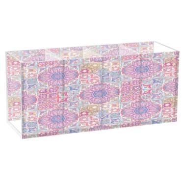 Imagem de CEBUGI Porta-lápis de acrílico transparente com 4 compartimentos, organizador de pincéis de maquiagem, padrão colorido, para armazenamento em mesa de escritório em casa