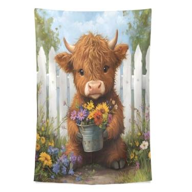 Imagem de STAYTOP Tapeçaria bonita de vaca Highland Tapeçaria para decoração de casa decoração de dormitório sala de estar quarto tapete de parede (80 × 60 pol)