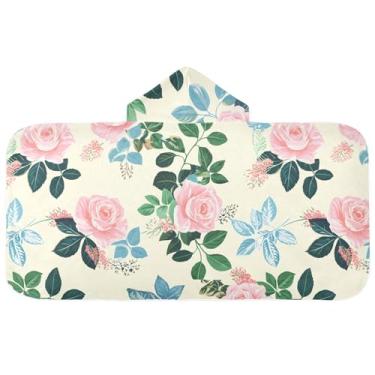 Imagem de Burbuja Toalha de banho com capuz de laço rosa para crianças, toalha de praia de pelúcia macia absorvente para chá de meninas e meninos 3-10 anos, 61 x 127 cm