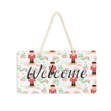 Imagem de Burbuja Placa de boas-vindas quebra-nozes para porta da frente, placa de boas-vindas de PVC para pendurar na parede varanda decoração de férias de fazenda, 15 x 28 cm