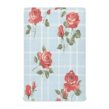 Imagem de STAYTOP Lençóis de berço de rosas vermelhas para meninos e meninas, lençol com elástico para berço padrão e colchão infantil, lençol de microfibra supermacia, 132 x 71 cm