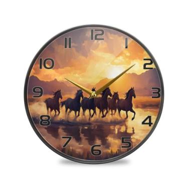 Imagem de YETTASBIN Wild Horses Relógio de parede acrílico - Silencioso, sem tique-taque, operado por bateria, relógio redondo decorativo criativo para cozinha, sala de estar, banheiro, decoração de escritório