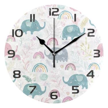 Imagem de YETTASBIN Relógio de parede de elefantes, silencioso sem tique-taque operado por bateria, relógio redondo decorativo criativo para cozinha, sala de estar, banheiro, decoração de escritório em casa